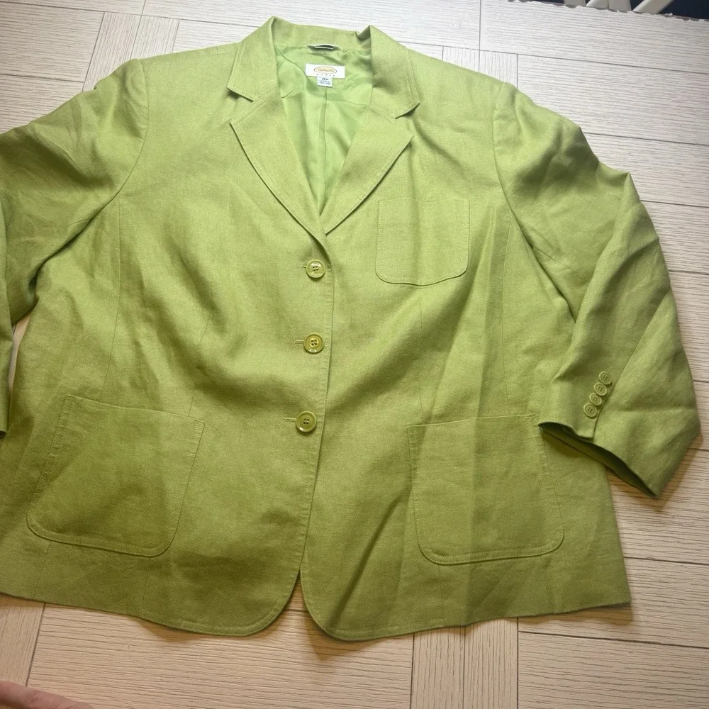 Talbots Lime Green Irish Linen Lined Blazer Women'sButton Front‎ Pockets Sz 18W